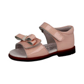 Andanines Girls Bow Detail Velcro Sandal in Pink Patent